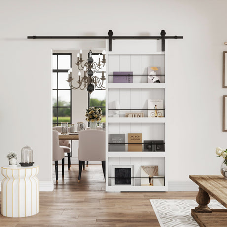 Sliding Barn Door - SOLRIG 36" x 84" White Primed MDF Bookshelf Door with Hardware Kit SOLRIG