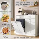 Loomie Double Tilt Out Laundry Hamper Cabinet, Hidden Laundry Cabinet with 2 Drawers & 2 Laundry Storage Baskets, 30 Gallon Trash Can Cabinet, Storage Cabinet for Bathroom, Laundry Room,Kitchen, White Loomie