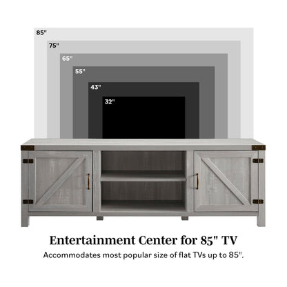 Walker Edison Georgetown Modern Farmhouse Double Barn Door TV Stand for TVs up to 80 Inches, 70 Inch, Stone Grey