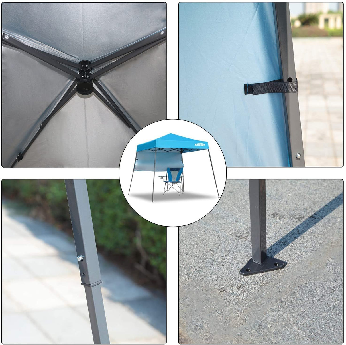 EzyFast Ultra Compact Backpack Canopy, Pop Up Shelter, Portable Sports Cabana, 7.5 x 7.5 ft Base / 6 x 6 ft top for Hiking, Camping, Fishing, Picnic, Family Outings EzyFast