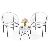 Tangkula 3 Piece Outdoor Patio Furniture Set, Acapulco Chair Set w/Plastic Rope, Tempered Glass Table, All Weather Patio Bistro Set for Patio, Lawn, Garden, Backyard Tangkula
