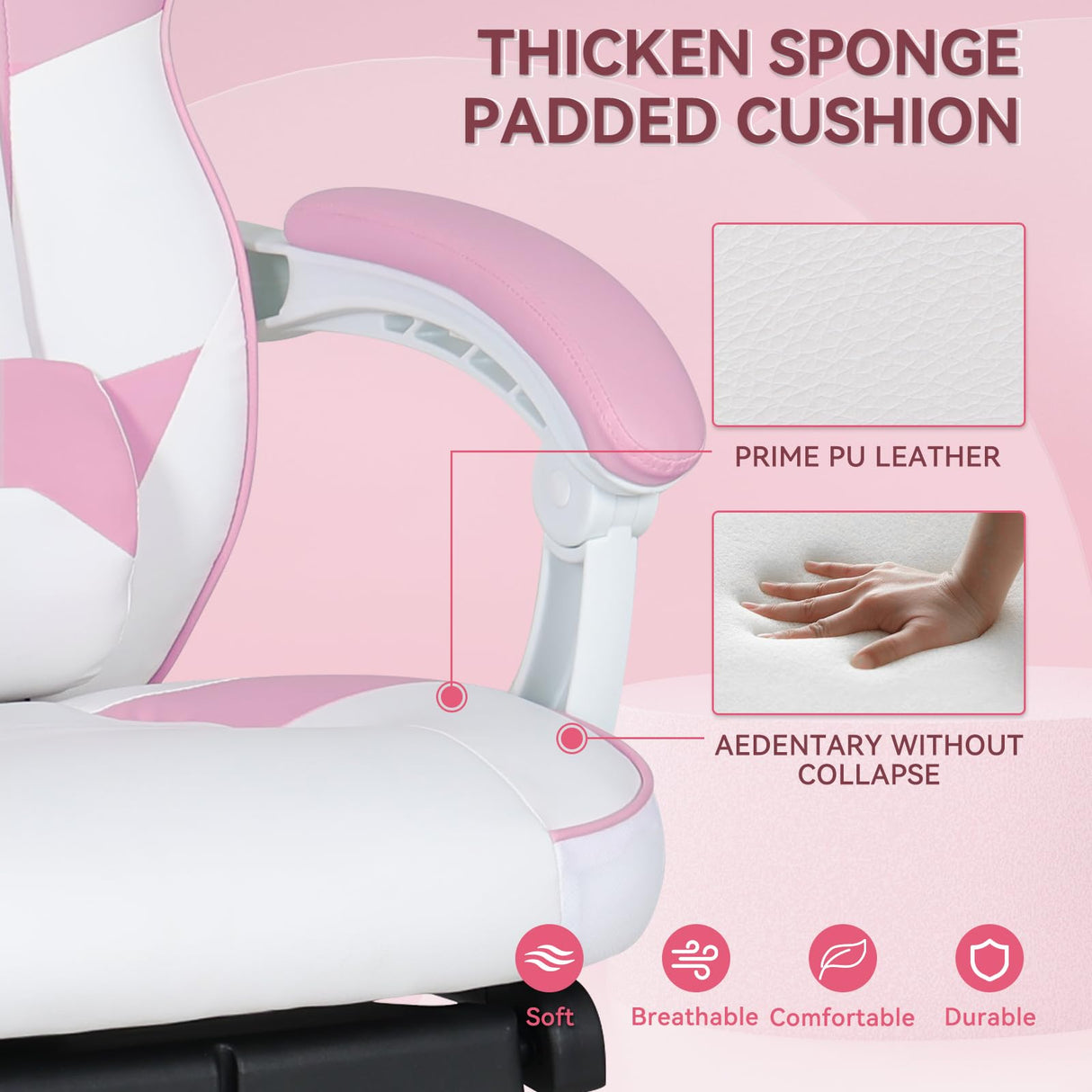 ELECWISH Pink Cute Kawaii Gaming Chair for Girl Ergonomic Desk Racing Office Adjustable High Back Game Swivel Leather Chair with Lumbar Support and Headrest, Pink ELECWISH