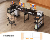 ODK 47 Inch Small L Shaped Computer Desk with Reversible Storage Shelves, L-Shaped Corner Desk with Monitor Stand for Small Space, Modern Simple Writing Study Table for Home Office Workstation, Black ODK