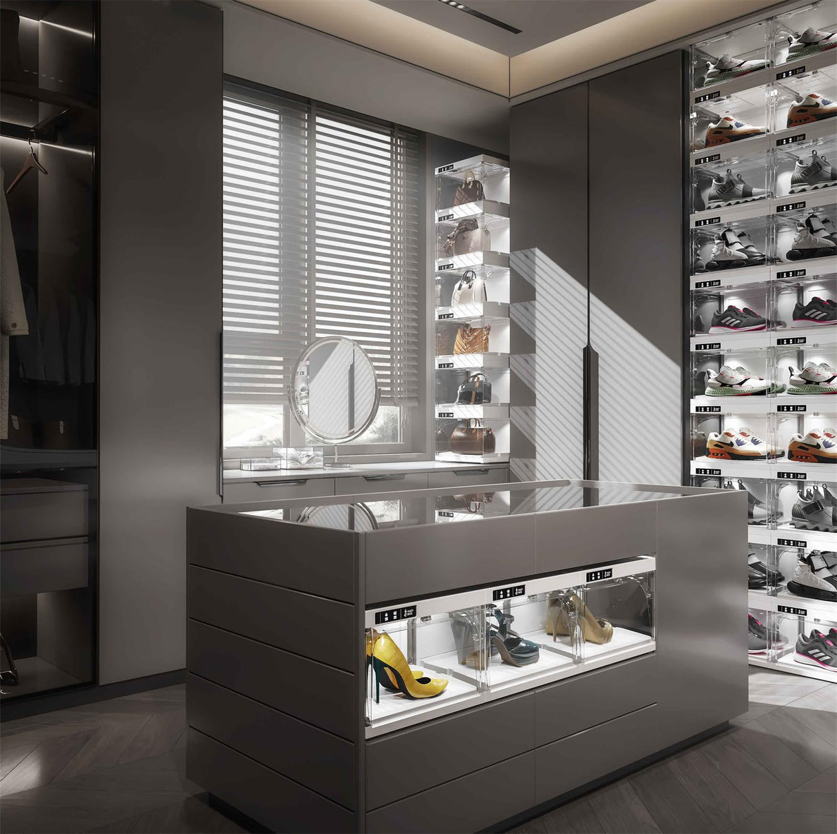 DGCZYXGL Clear Shoe Box with Smart Control Doors and LED Lights, Clear Shoe Storage Boxes Stackable, Sneaker Boxes, Shoe Display Case, Shoe Storage for Closet, Entryway (4 Pcs) DGCZYXGL