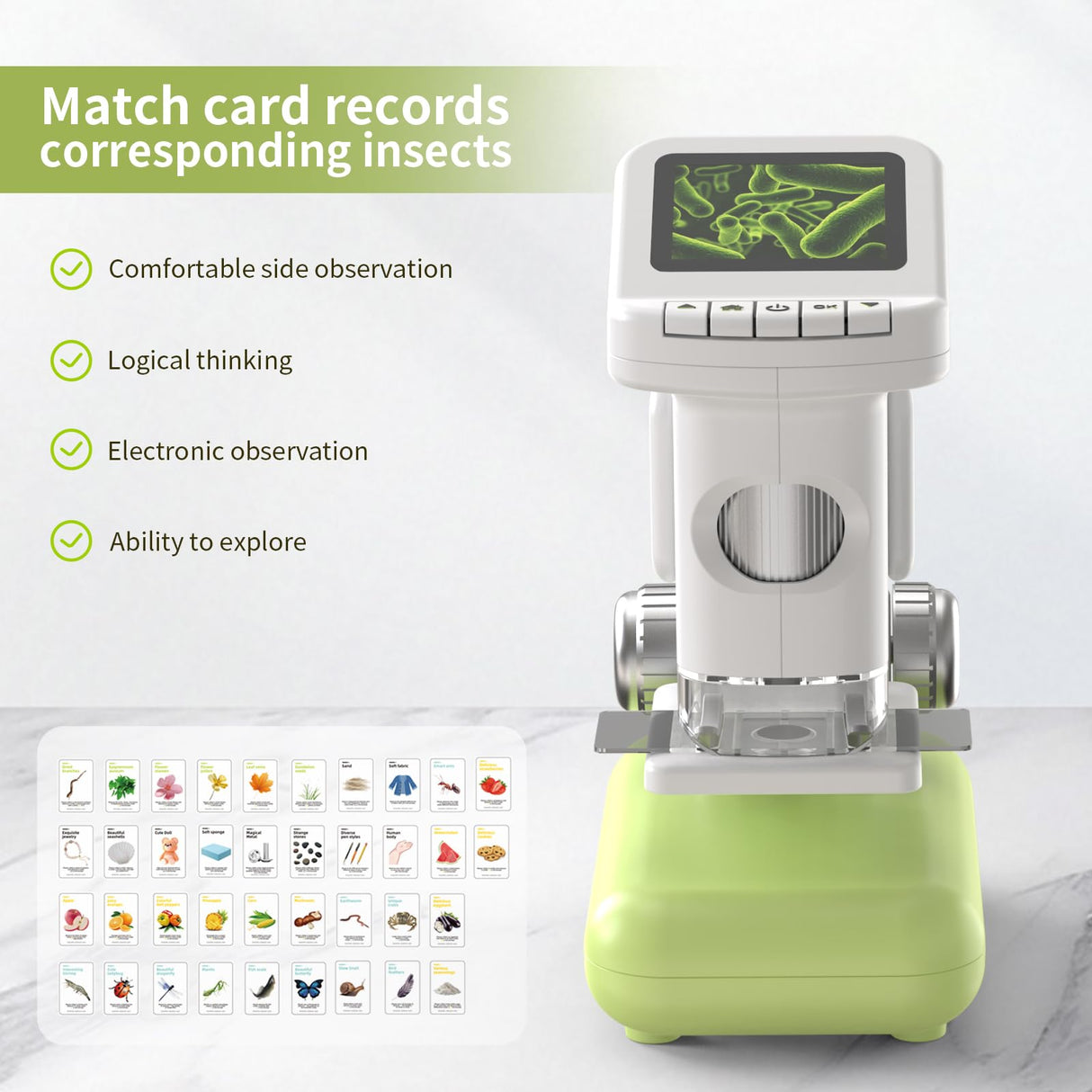 1200X Microscope for Kids with 2 inch Screen STEM Digital Science Kit Rechargeable Handheld Zoom 32GB SD Card Slides Photo and Video Gift for Kids Ages 6 to 12 (Green) WSDMIC