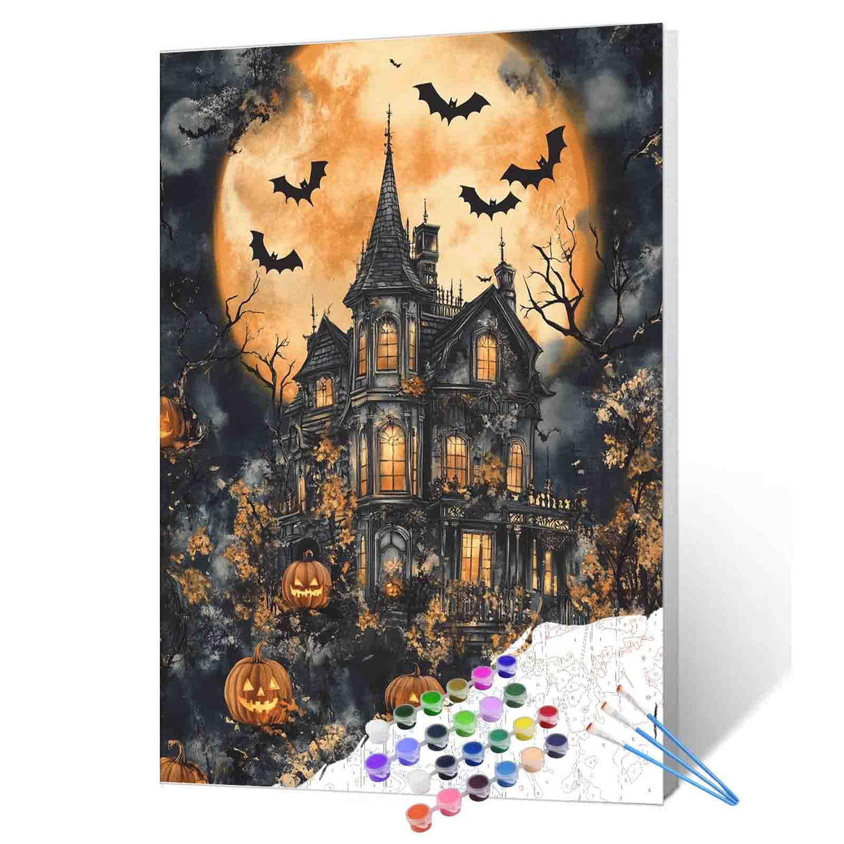Tucocoo Vampire's House Landscape Paint by Numbers for Adults Halloween Spooky Castle Scenery DIY Halloween Decor Paint by Numbers Acrylic Paint Canvas Painting Kits 16x20 Inch（Without Frame） Tucocoo