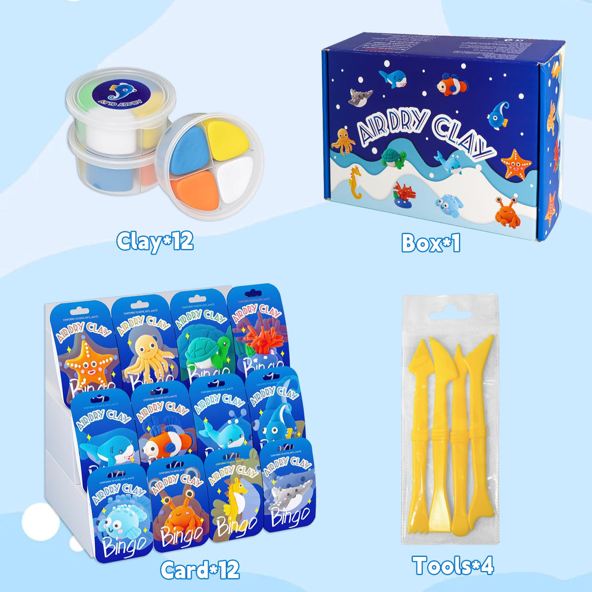 Air Dry Clay Kits - Modeling Clay for Kids,Ultra Light & Soft,Safe & Non-Toxic,DIY Air Dry Clays Kit with Sculpting Tools and Tutorials,DIY Undersea Adventure Gift Toys for Boys Girls,Age 3+ LULEEYANG