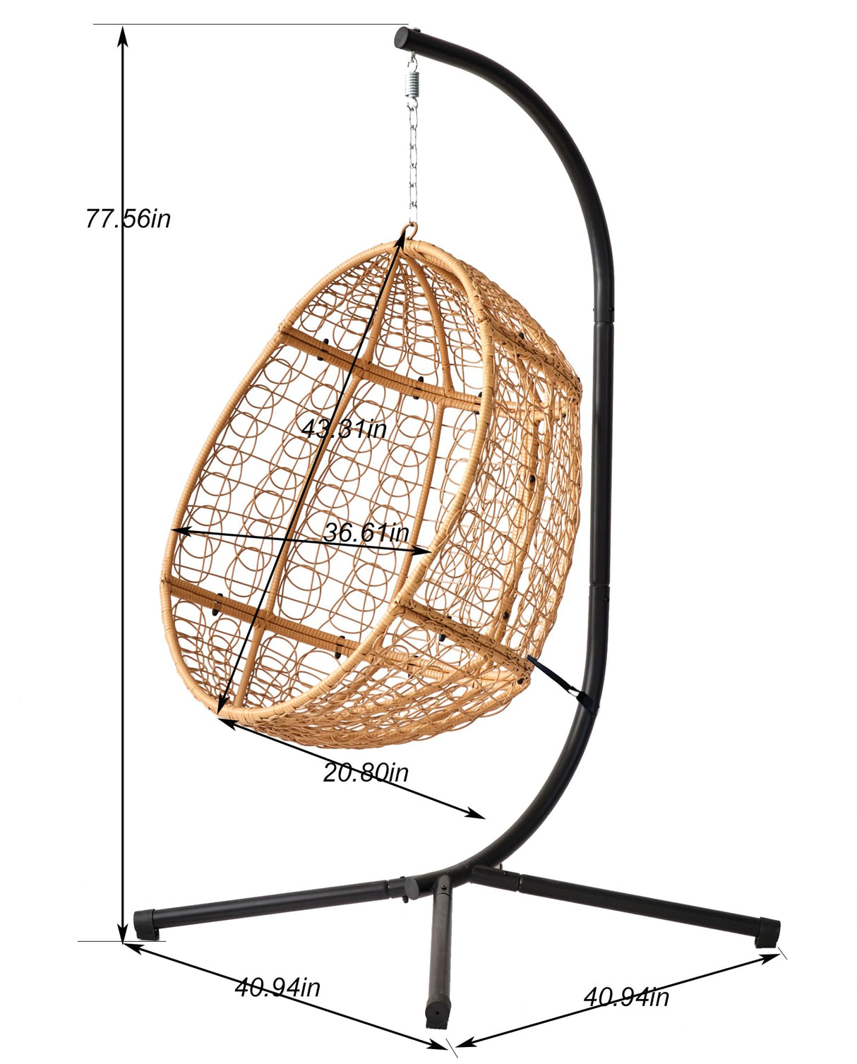 Indoor/Outdoor Hanging Chair/Hammock Chair with Stand, Hanging Swing Egg Chair with Removable & Washable Grey Cushions for Bedroom Living-Room Balcony or Patio Topfuca