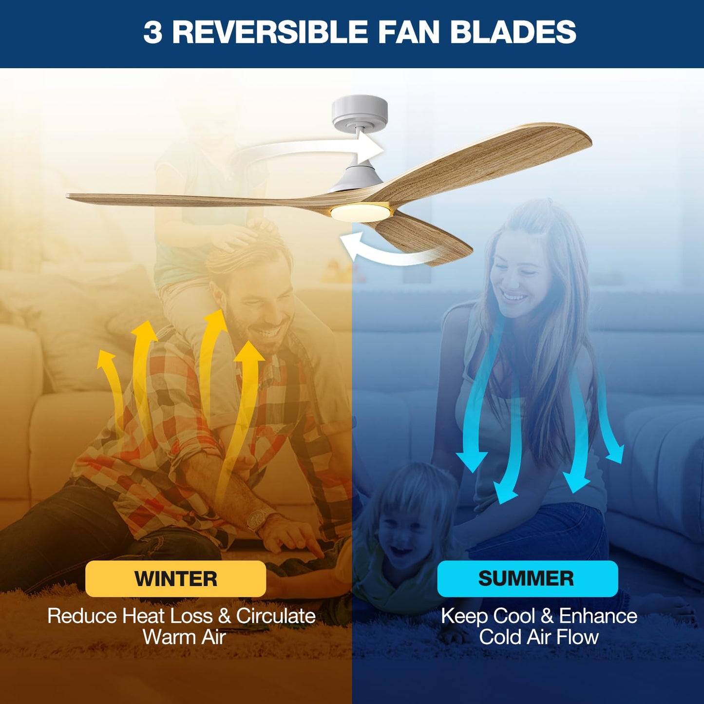 60 Inch Smart Ceiling Fan with Lights, Wood Blades Ceiling Fan with Remote, Alexa, App Controls, Quiet DC Motor 6 Speed, Timing, High CFM, Dimmable LED Light for Home Office, White + Natural Wood