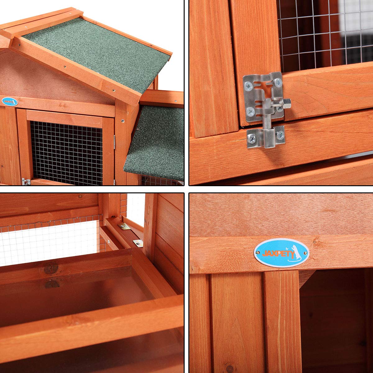 COZIWOW Fashion Durable Wooden Rabbit Hutch Indoor with Removable Tray & Ramp, Bunny Cage Outdoor, Small Animal Houses & Habitats with Waterproof Roof Rabbit Cage(Orange) - WoodArtSupply