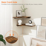 Homode Corner Floating Shelves, Corner Shelves Wall Mounted with Cord Hole, Set of 3 L Shape Wood Wall Storage Shelves for Living Room Bedroom Bathroom Kitchen, Rustic Brown Homode