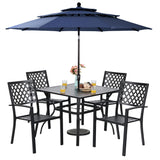 Sophia & William Metal Outdoor Patio Dining Set 6 PCS with 10ft 3 Tier Auto-tilt Umbrella(Navy Blue), 4 x Metal Outdoor Chairs, 1 x Square 37"x 37" Dining Table and 1 Patio Umbrella Sophia & William