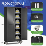 AUEYTVR 75" Tall Metal Garage Storage Cabinet with Wheels and Locking Doors and Tall Rolling Steel Tool Cabinet with 5 Adjustable Shelves for Garage,Home,Office,Shop (Black) AUEYTVR