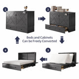 ijuicy Queen Murphy Bed with Foam Mattress, Modern Cabinet Bed with Charging Station & Storage Drawer, Bedroom Armoire (Grey) ijuicy