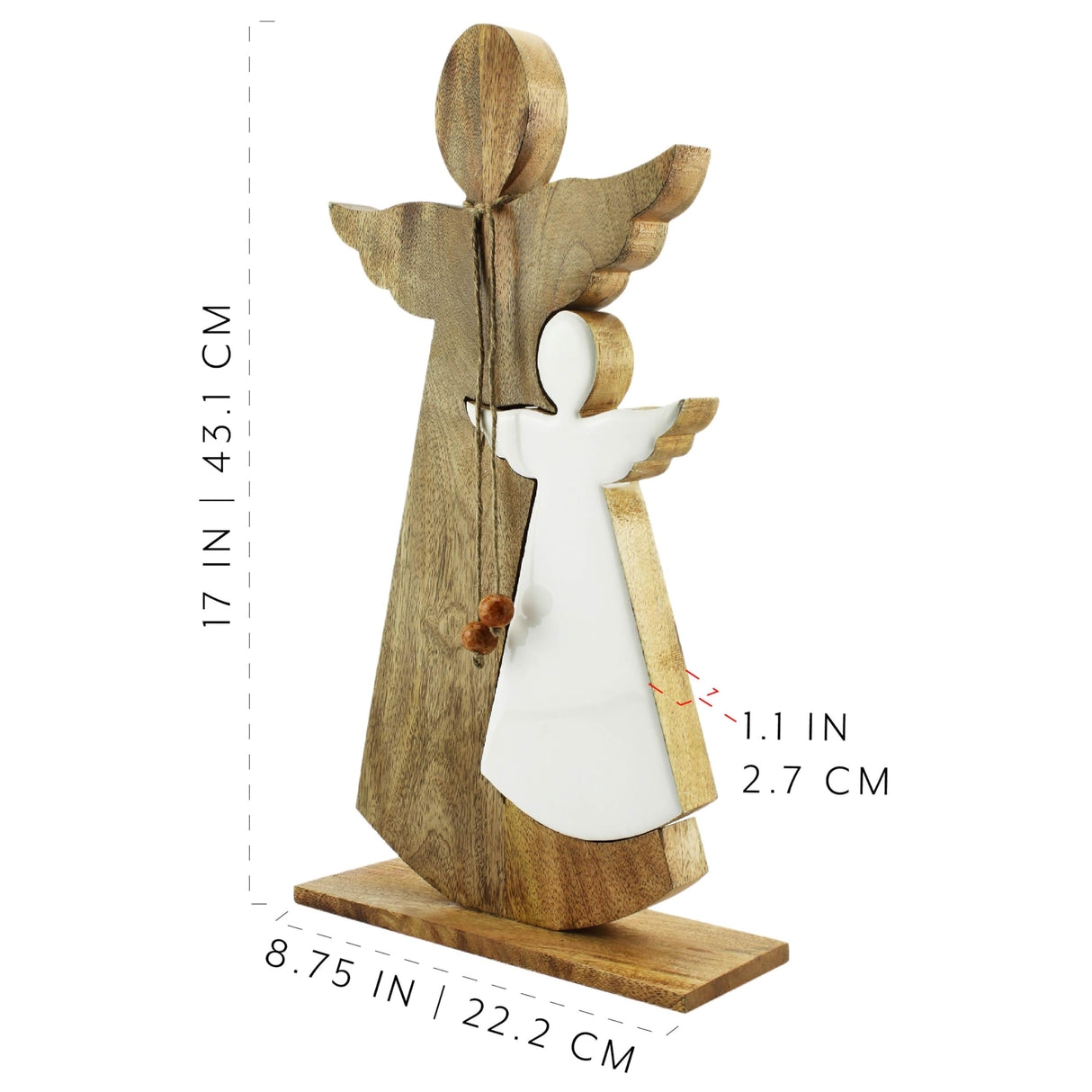 AuldHome Wood Enamel Nesting Angel Statue; Primitive Farmhouse Christmas Decor Figurine AuldHome Design