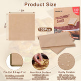 Hovico 130PCS Parchment Paper Baking Sheets, 12x12 Inch, Precut Non-Stick Parchment Sheets for Baking, Grilling, Air Fryer, Steaming, and More (Unbleached) - Perfect for BBQ, Picnic, Festival, Bread Hovico