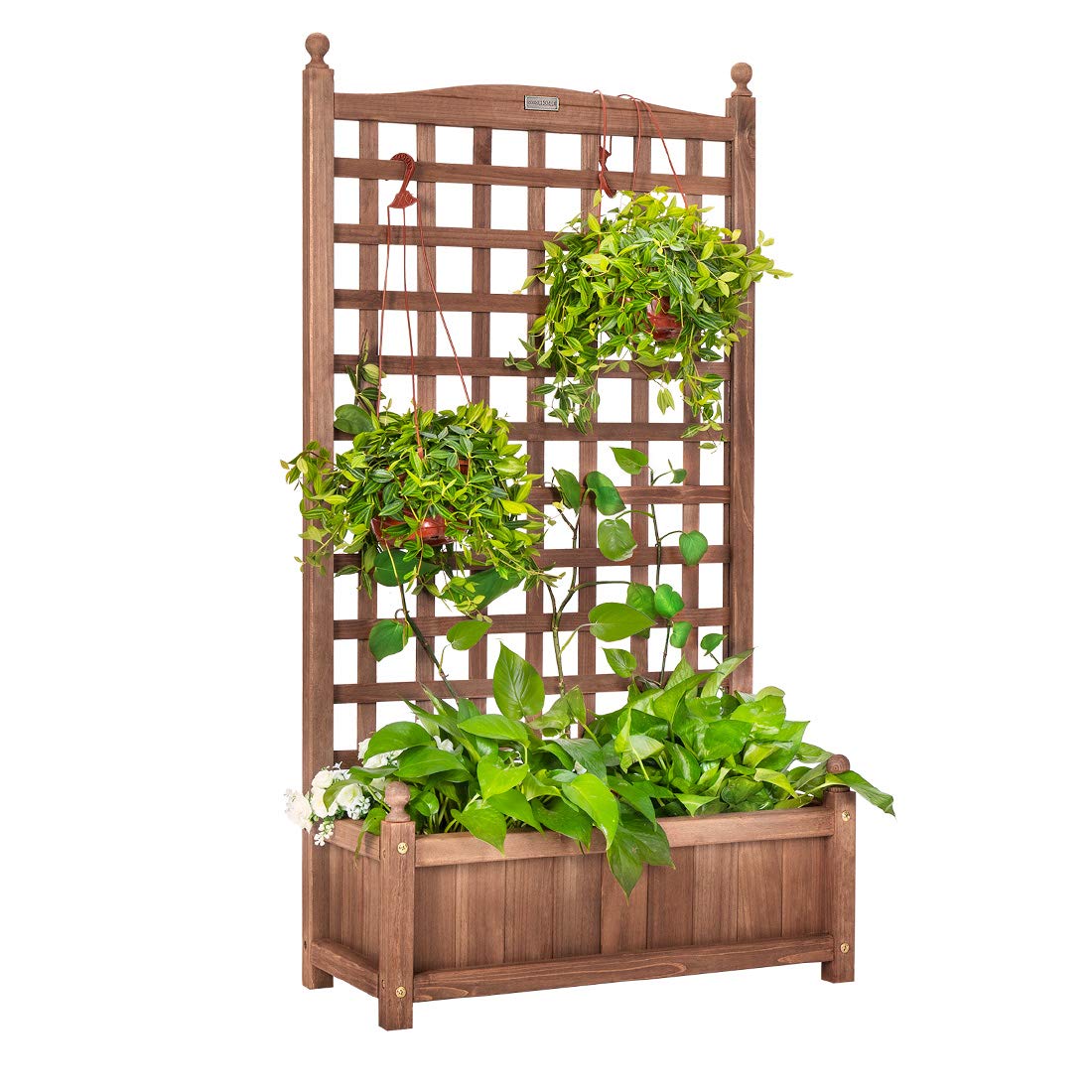 VIVOHOME Wood Planter Raised Garden Bed with Trellis, 48 Inch Height Outdoor Garden Flower Standing Planter Box Lattice Panels with Planter for Patio Porch w/Drainage Holes - WoodArtSupply