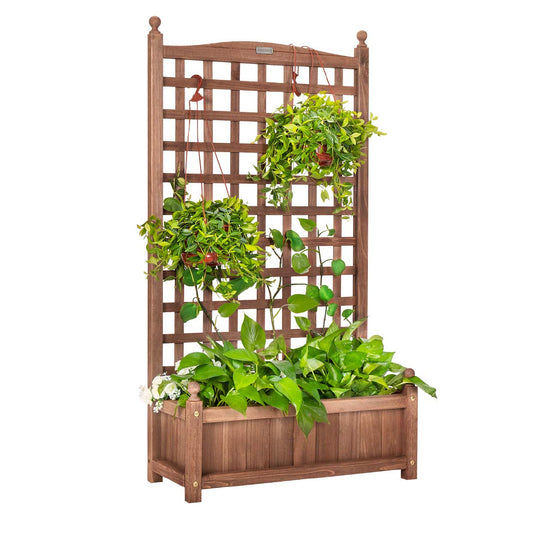 VIVOHOME Wood Planter Raised Garden Bed with Trellis, 48 Inch Height Outdoor Garden Flower Standing Planter Box Lattice Panels with Planter for Patio Porch w/Drainage Holes