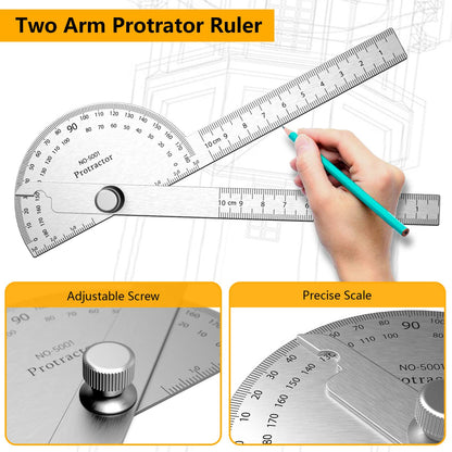 ForoGore Stainless Steel Protractor 180 Degrees Two Arm Ruler Adjustable Angle Protractor Woodworking Ruler Craftsman Angle Measure Tool (10 cm/ 3.94 Inch) - WoodArtSupply