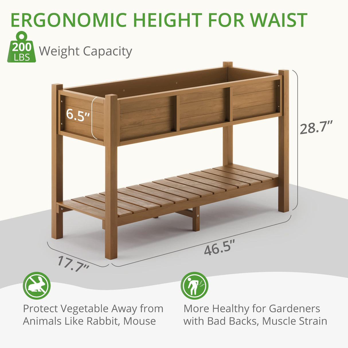 LUE BONA Raised Planter Box with Legs, 47 * 18 * 29 in, Raised Garden Bed with Tools and Storage Shelf, Weather Resistant, 3-Year Warranty, Standing Growing Bed Herb Planter for Vegetable, Brown LUE BONA