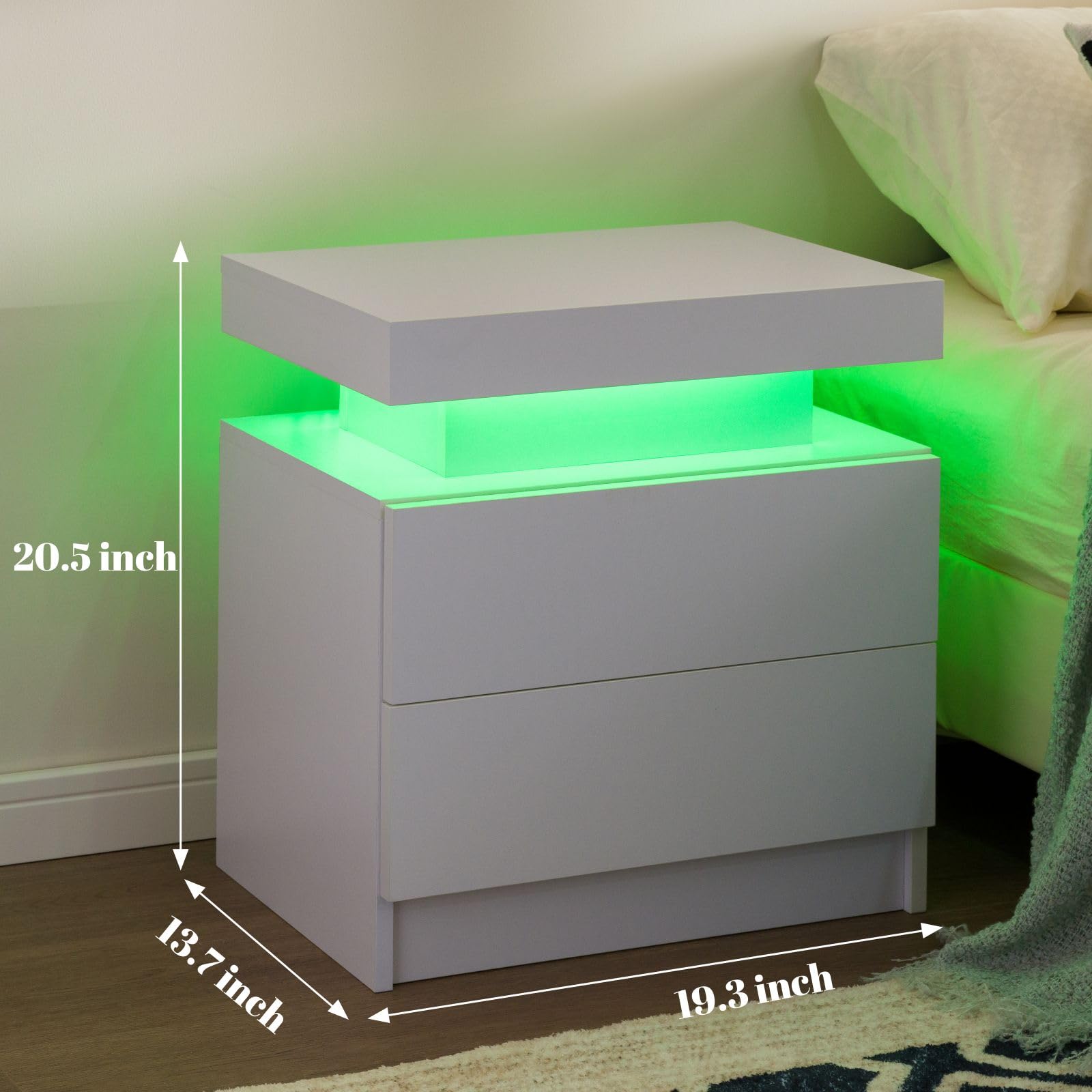 Cubehom White Nightstand Set of 2 LED Night Stand for Bedroom White Modern LED Bedside Table with 2 Drawers End Side Table - WoodArtSupply