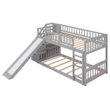 Ball & Cast Twin Over Twin Size Bunk Bed with Two Drawers and Slide,Wood Bunkbed w/Full-Length Guardrails & Storage Convertible Ladder,Space Saving,Slat Support,Bedframe for Child's BedroomGray Ball & Cast