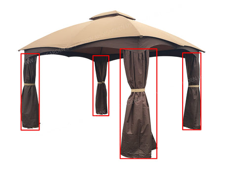 APEX GARDEN 4 Poles Brown Corner Curtain Set for Lowe's 10' x 12' Gazebo Model #GF-12S004BTO / GF-12S004B-1 (Corner Curtains Only) (Dark Brown) - WoodArtSupply
