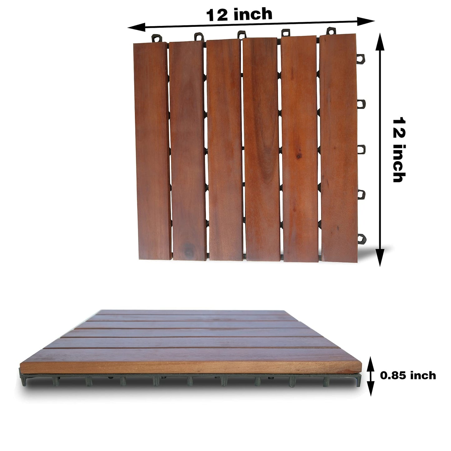 MCombo 10 Pieces Patio Wood Deck Tiles 12 x12 inches, Interlocking Deck Flooring Oiled Finish, Wood Tiles Resistant Water and Easy to Install for Outdoor Deck,Balcony and Backyard (Burgundy)