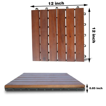 MCombo 10 Pieces Patio Wood Deck Tiles 12 x12 inches, Interlocking Deck Flooring Oiled Finish, Wood Tiles Resistant Water and Easy to Install for Outdoor Deck,Balcony and Backyard (Burgundy)