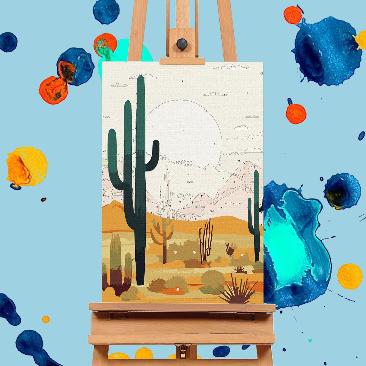 Offito 4 Pack Framed Paint by Numbers Kit for Adults Beginners with Wooden Easel, Cactus Easy Paint by Number Kit with Frame, Watercolor Adult Paint by Number Framed Canvas (8 * 12 Inch) Offito