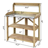 Giantex Garden Potting Bench, Galvanized Steel Top, 6 Hooks, 2 Tier Storage Shelves, Wood Workstation for Indoor Outdoor Gardening Planting Garage Tools, Potted Plant, Worktable 41.5"x19.5"x48" Giantex