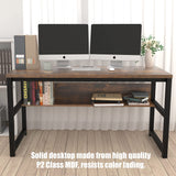 TOPSKY Rustic Brown Computer Desk with Bookshelf and Metal Cable Grommet - 55" Thick & Sturdy Design TOPSKY