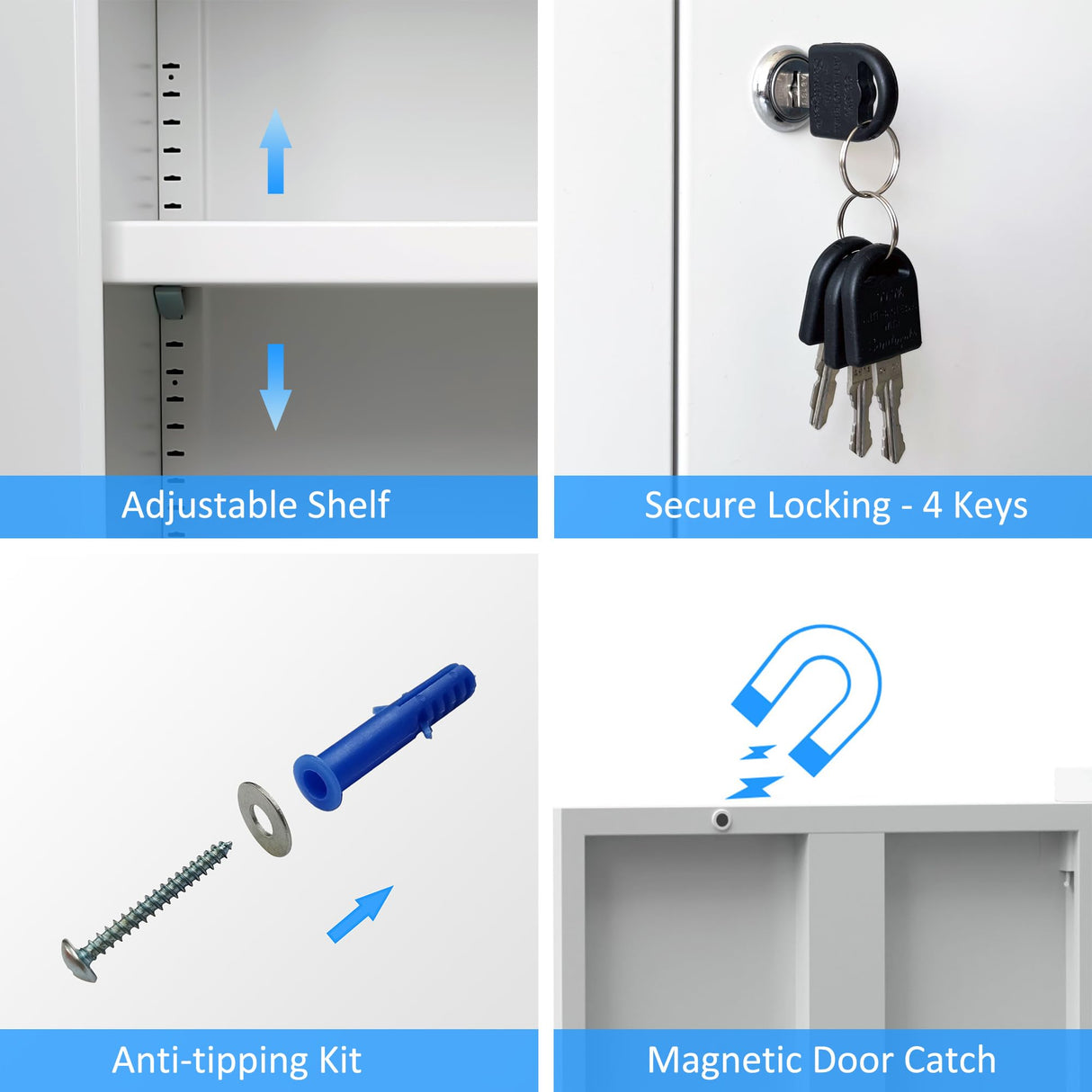 iJINGUR Metal Storage Cabinet with Locking Doors and Adjustable Shelves, 53.5-Inch Tall Lockable Storage Cabinets for Home Office Garage Kitchen Pantry (White) iJINGUR