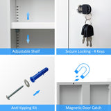 iJINGUR Metal Storage Cabinet with Locking Doors and Adjustable Shelves, 53.5-Inch Tall Lockable Storage Cabinets for Home Office Garage Kitchen Pantry (White) iJINGUR