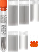 VONEEDL 50 Large Eye Heavy Duty Needles - 5 Sizes Easy to Thread Sharp Point Needles Perfect for Hand Sewing, Knitting, Crewel Darning, Crafting, and DIY VONEEDL