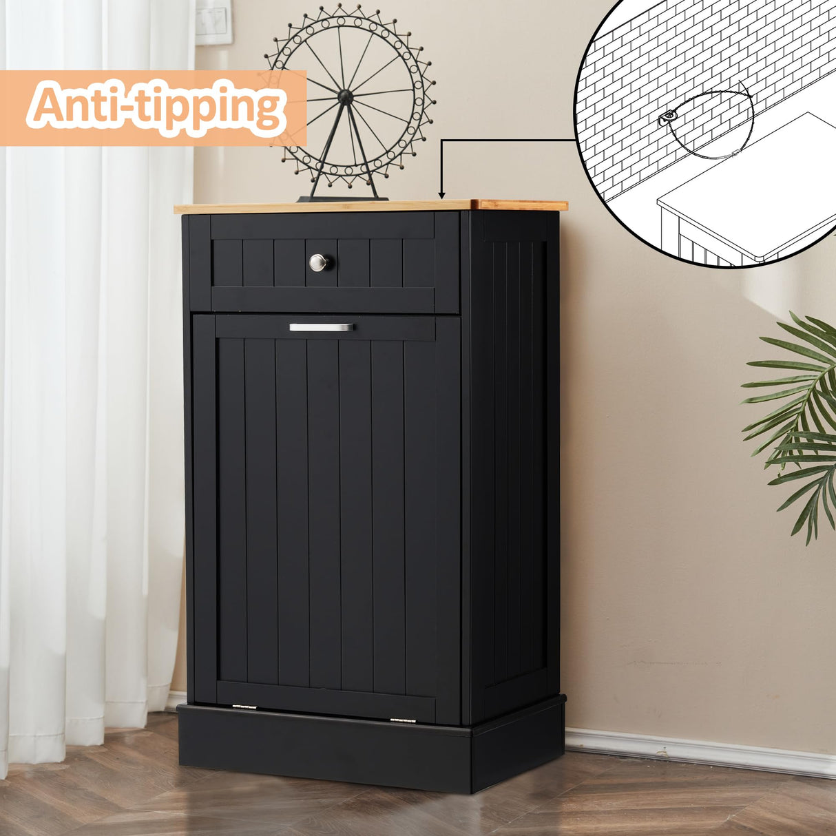 OUTGUAVA 13 Gallon Tilt Out Trash Cabinet Kitchen Waste Bins,50 Quart Laundry Hamper Tilt Out Pet Proof Hidden Trash Bin for Kitchen Living Room,Black OUTGUAVA