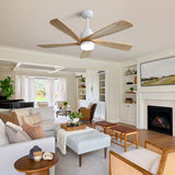 POPFAN 52 Inch Modern Ceiling Fan With Dimmable LED Light 5 Solid Wood Blades Smart Remote Control Reversible DC Motor for Bedroom, Living Room, White (White & Woodgrain) POPFAN