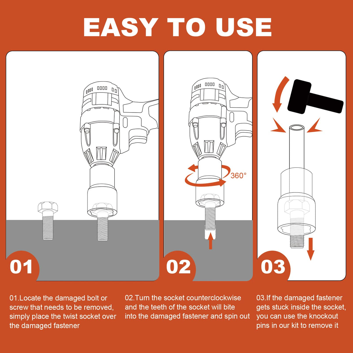 YEKEPRO 6 PCS Lug Nut Removal Tool, 1/2-inch Drive Impact Twist Socket Set & Bolt Extractor Set, Wheel Lock Removal Kit for Removing Damaged, Frozen, Rusted, Nuts & Screws, Cr-Mo Steel, T12206 YEKEPRO