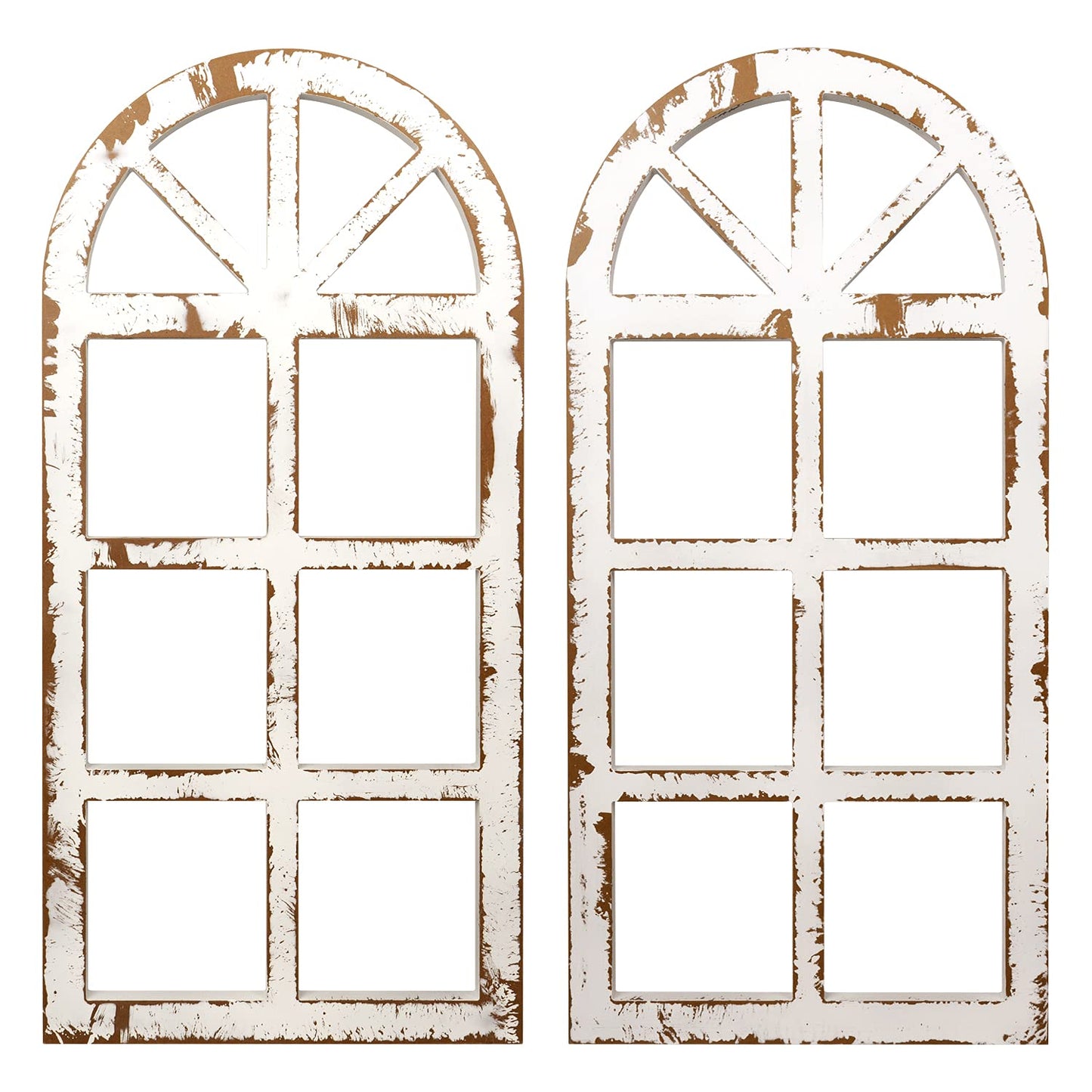 Toppay 2-Pack Distressed Arched Cathedral Window Frame Wall Decor, Antique White, 32 inchx16 inch - WoodArtSupply