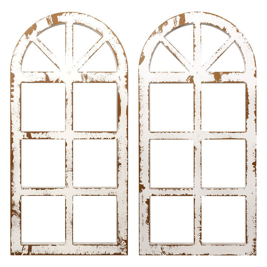 Toppay 2-Pack Distressed Arched Cathedral Window Frame Wall Decor, Antique White, 32 inchx16 inch - WoodArtSupply