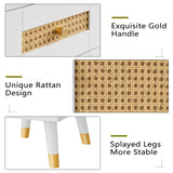 LUXOAK 47" Makeup Vanity Desk with LED Light Mirror & Rattan Design, Vanity Table with Adjustable Large Storage Cabinet for Bedroom Bathroom, Stool Included, White LUXOAK