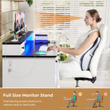 BTHFST Executive Desk with File Drawer, Computer Desk with Monitor Stand, Home Office Desk with Drawers & Storage Cabinet, Writing Desk with Charging Station & LED Lights, White BTHFST