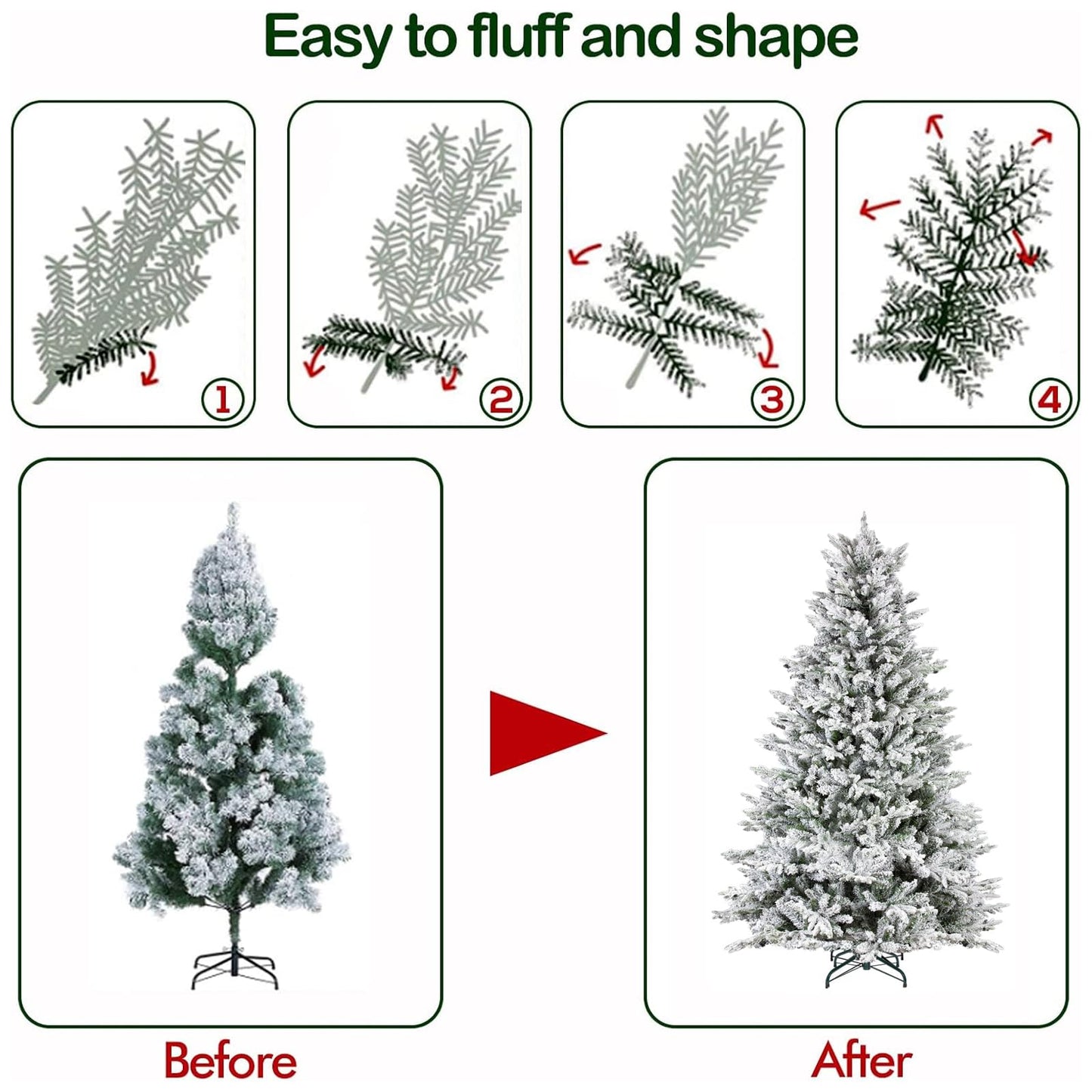 Hykolity 7.5 ft Prelit Snow Flocked Christmas Tree, 2806 PE&PVC Realistic Branch Tips, Artificial Twinkling Christmas Tree with 500 Color Changing LED Lights, Metal Stand and Hinged Branches, 11 Modes