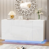 Anbuy White Buffet Cabinet with Lights 57.87'' Sideboard with Storage Coffee Bar with Charging Station Kitchen LED Buffet Cabinet with Doors for Bedroom, Living Room (White) Anbuy