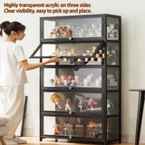 Curio Display Cabinet with Acrylic Glass Door 1-5 Tier Display Cabinet Natural Bamboo Display Cases for Collectibles High Capacity Storage Cabinet with Flip-top Door Strong Load-Bearing Capacity JSWHYBD