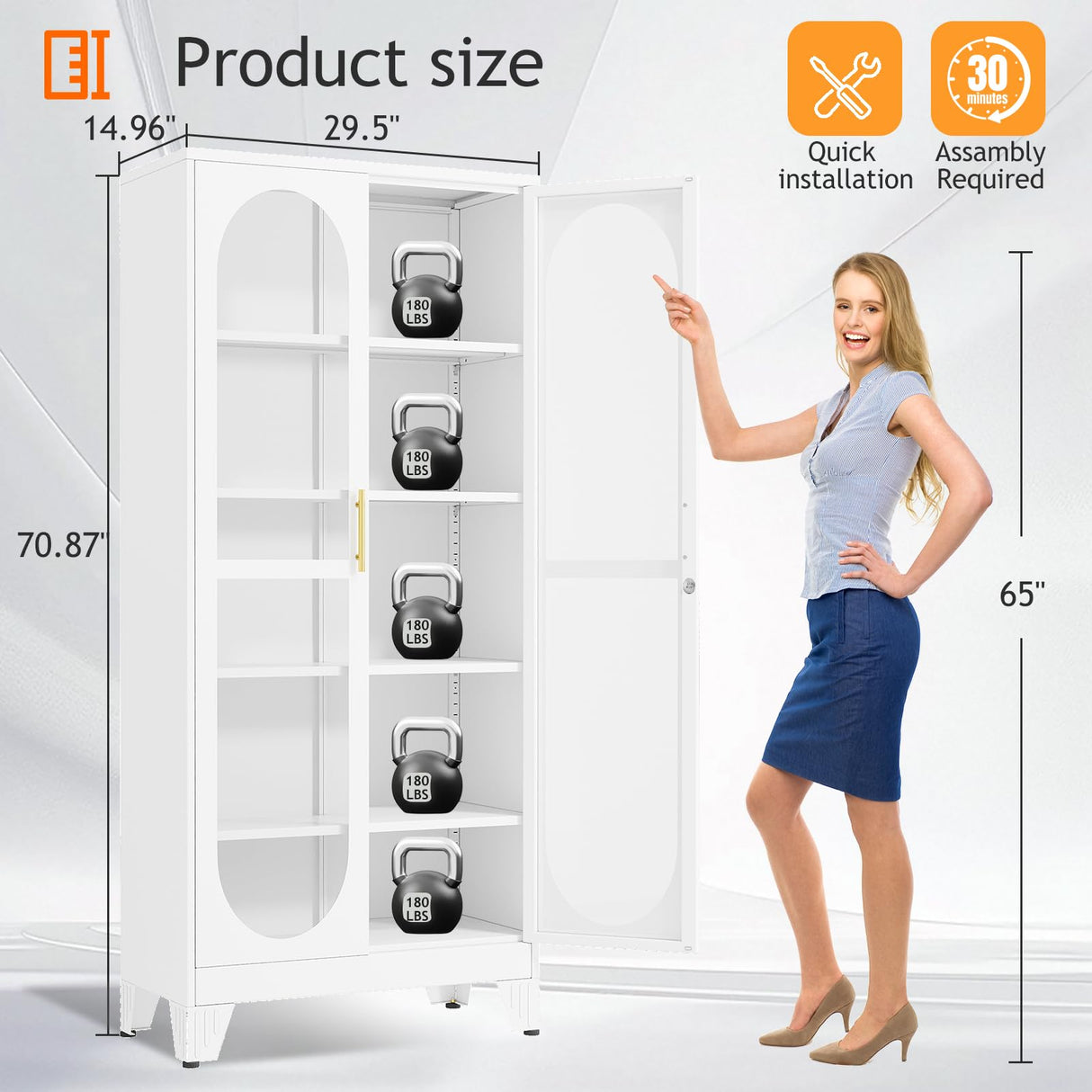 PAOFIN 71" H Locking Display Cabinet with Glass Door, Metal Curio Cabinets with 4 Adjustable Shelves, Tall Liquor Cabinet Display Case for Living Room, Collectibles, Home - Assembly Required White PAOFIN