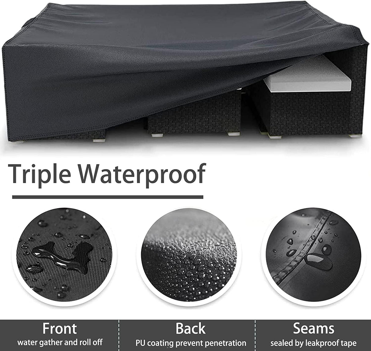 Oakcloud 7-Piece Outdoor Patio Furniture Set Grey Rattan Wicker Sectional Sofa Conversation Sets with Cushions and Glass Top Table (Dark Blue) Oakcloud