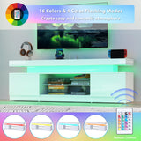 Verano Garden 63" LED TV Stand for 75 Inch TV, High Gloss Entertainment Center with 2 Storage Cabinets and Open Shelf, Modern TV Media Console with Power Outlet & Light for Living Room, Bedroom, White Verano Garden