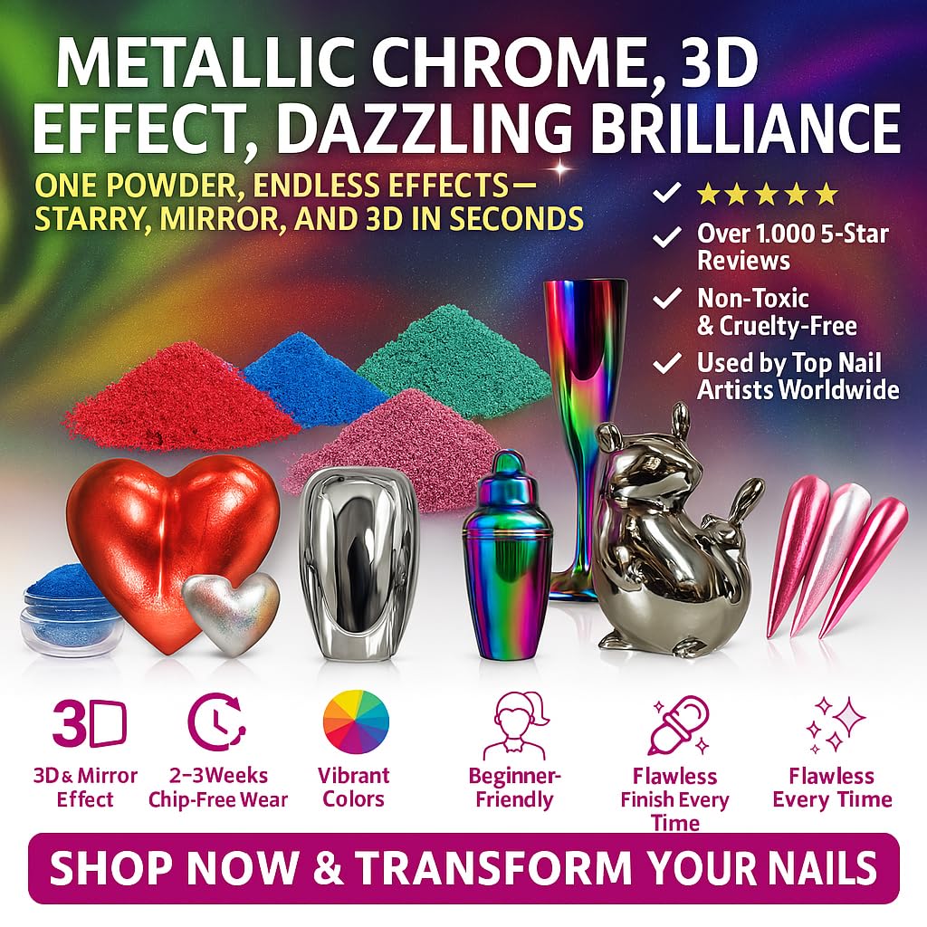 BALTIC DAY Chrome Powder for Nails & Resin – 10 Colors Mirror Chrome Pigment, Holographic Mica Powder for Nail Art, Epoxy, Tumblers, Slime, Crafts – 2g Each Jar BALTIC DAY