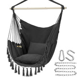 Y- STOP Hammock Chair Hanging Rope Swing, Max 500 Lbs, 2 Cushions Included, Large Macrame Hanging Chair with Pocket, Cotton Weave for Superior Comfort, Durability (Dark Grey) Y- STOP